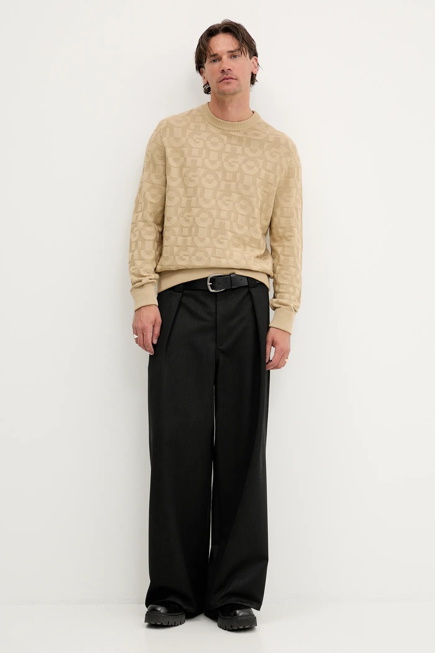 Хлопковый свитер HUGO цвет зелёный лёгкий 50543785