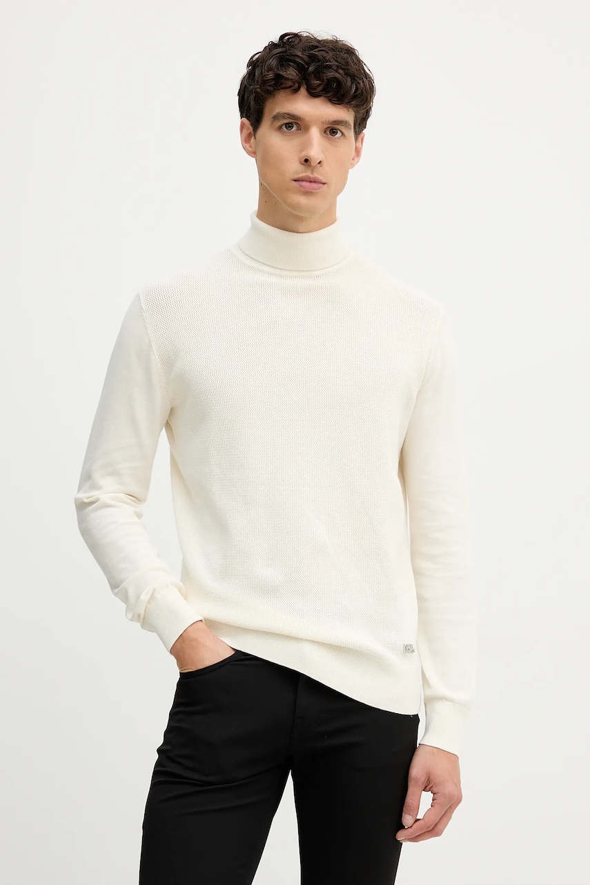 Karl Lagerfeld pulover culoarea bej, light, cu guler, 554309.655037