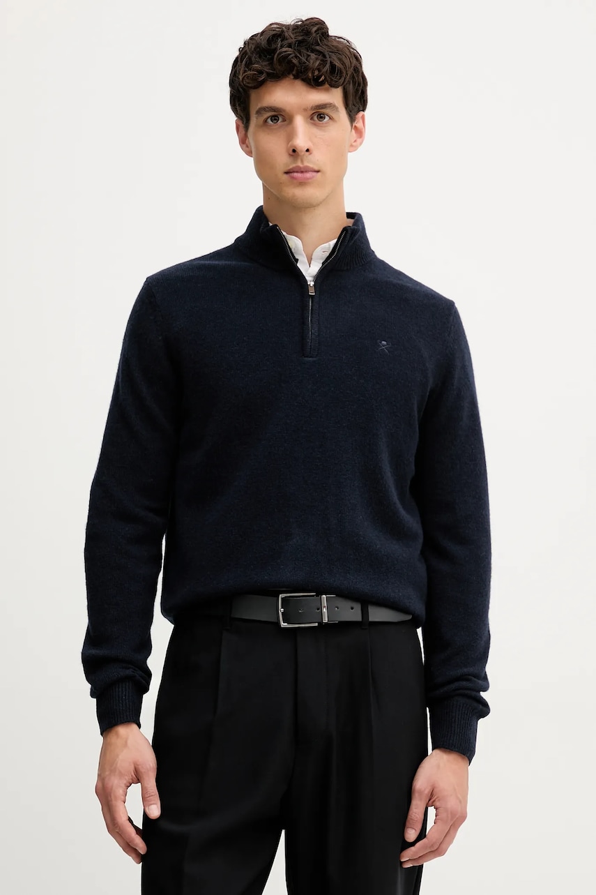 Hackett London pulover de lână culoarea bleumarin, HM7000078