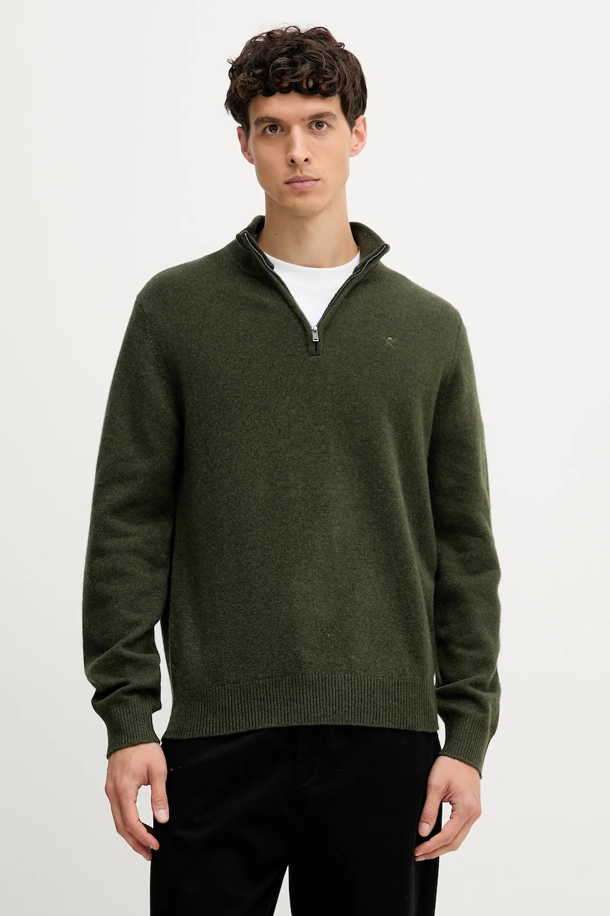 Hackett London pulover de lână culoarea verde, HM7000078