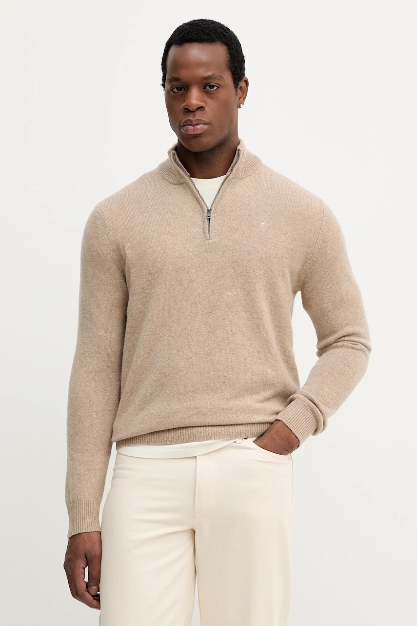 Hackett London pulover de lână culoarea bej, HM7000078