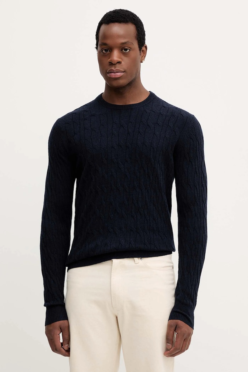 Hackett London pulover de lână culoarea bleumarin, light, HM7000079