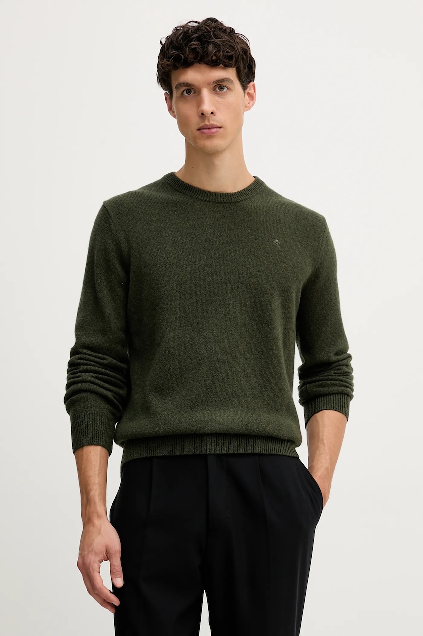 Hackett London pulover de lână culoarea verde, HM7000075