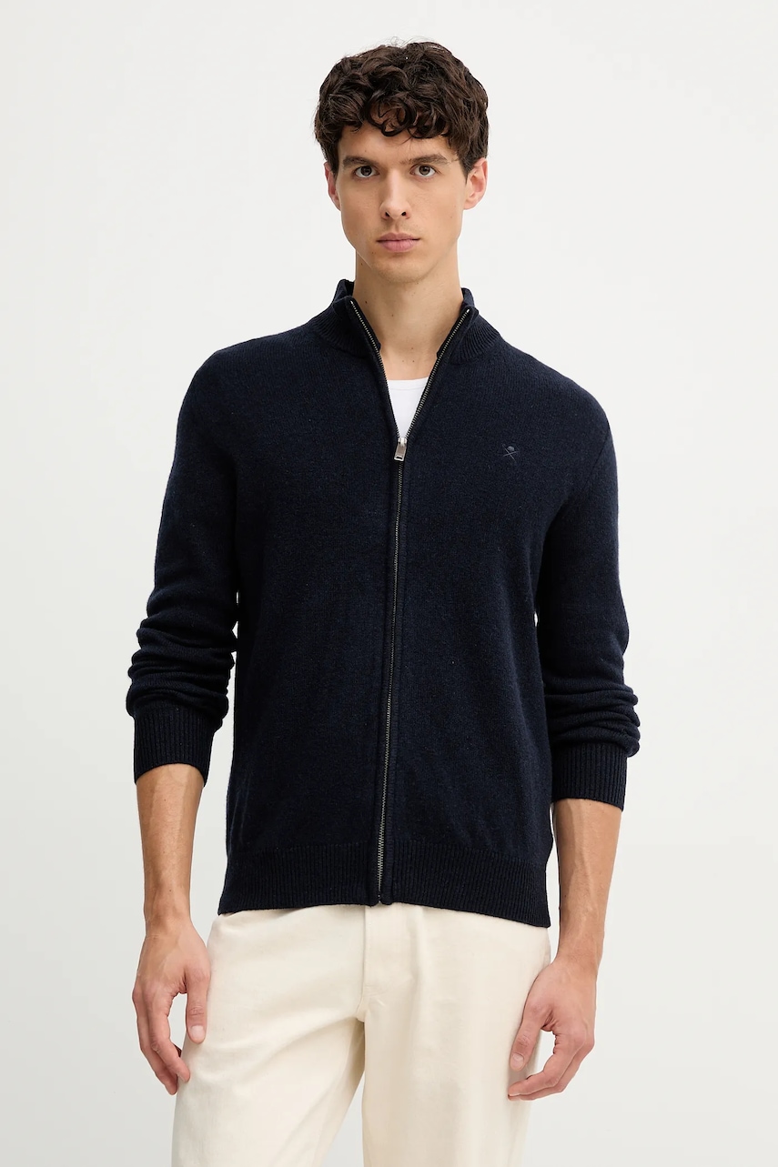 Hackett London cardigan din lână culoarea bleumarin, HM7000077