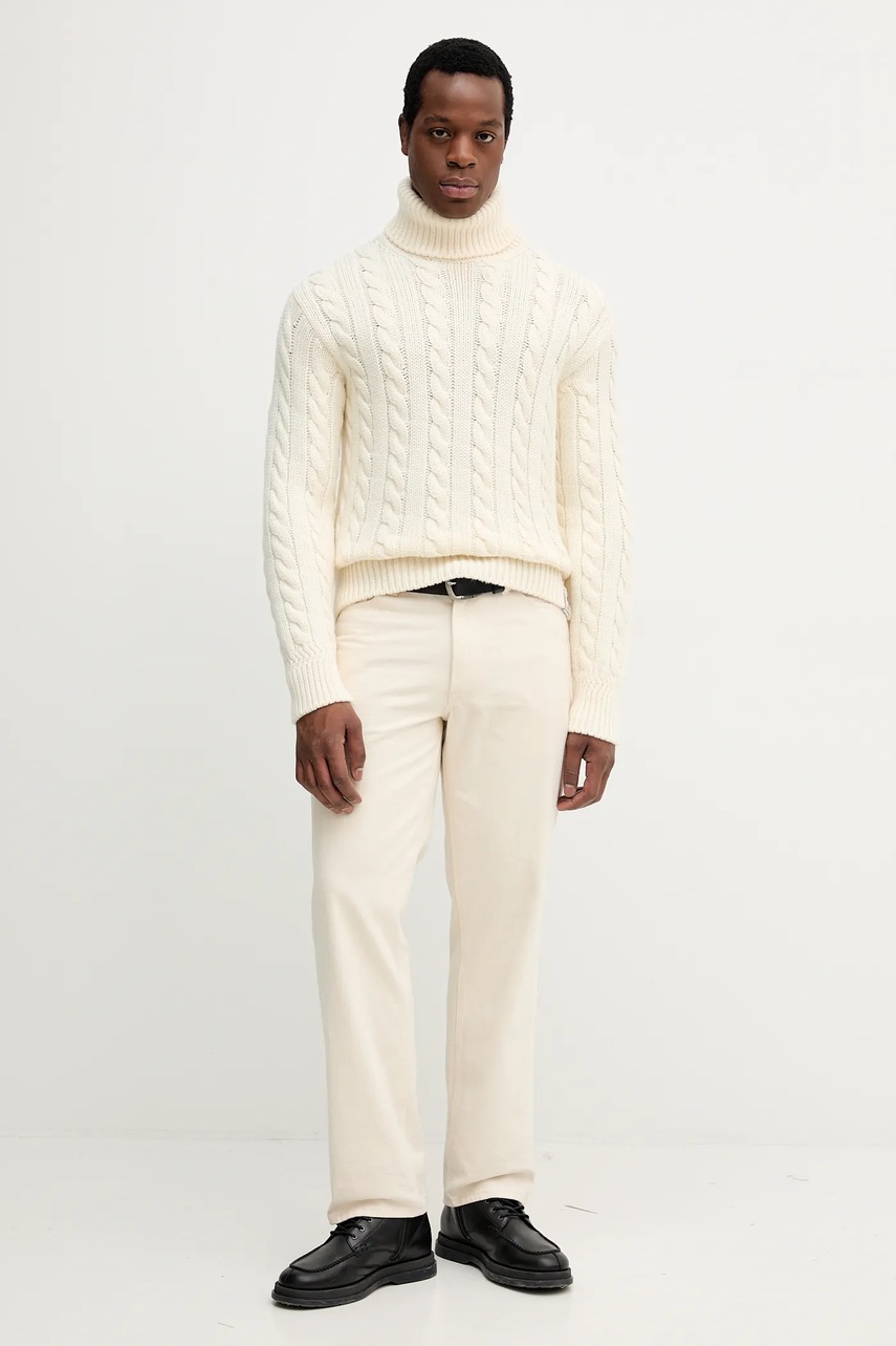 Шерстяной свитер Bally цвет бежевый тёплый с гольфом MKN087