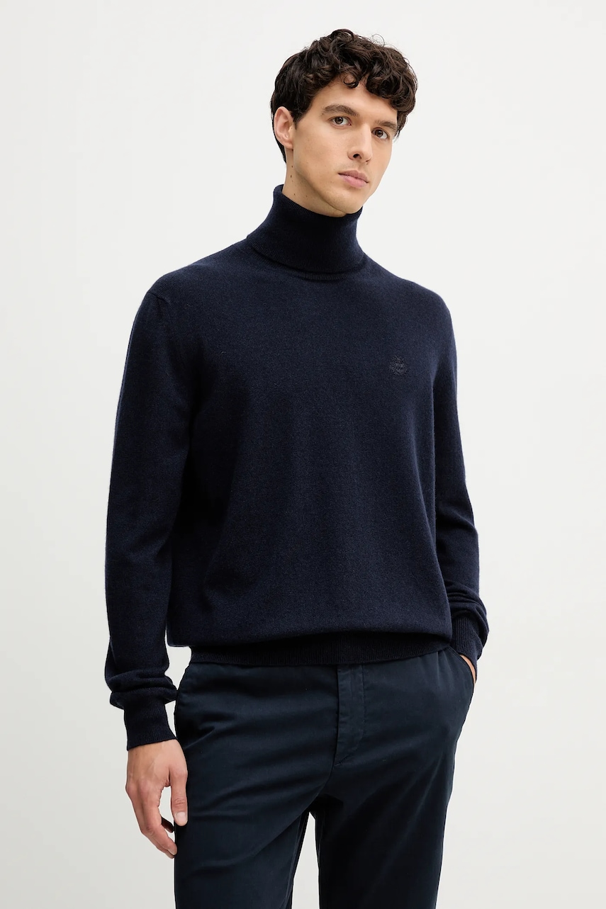 Bally pulover de cașmir culoarea bleumarin, light, cu guler, MKN08O