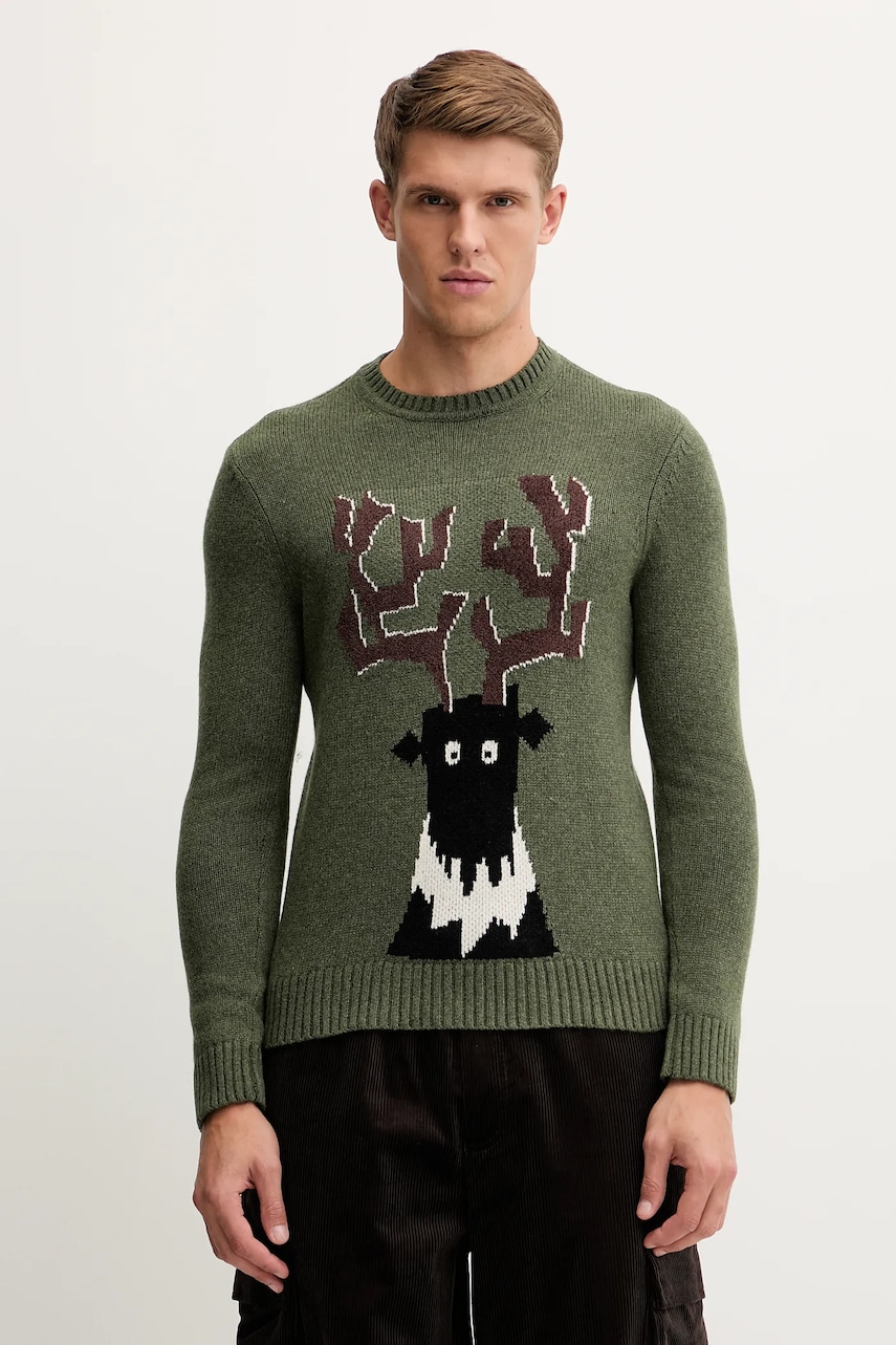 EA7 Emporio Armani pulover din amestec de lână culoarea verde, AF17652.7M001128