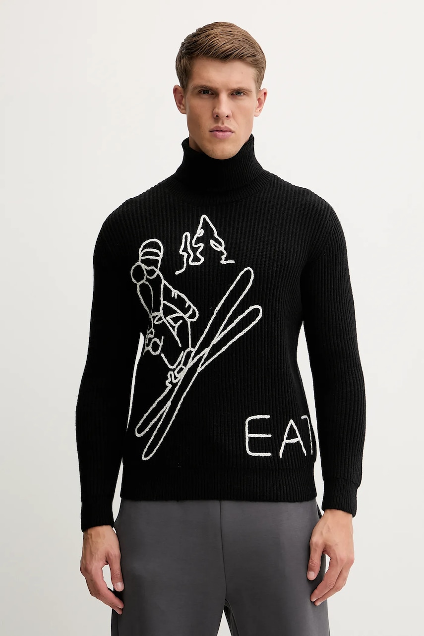 EA7 Emporio Armani pulover din amestec de lână culoarea negru, călduros, cu guler, AF19328.7M000502