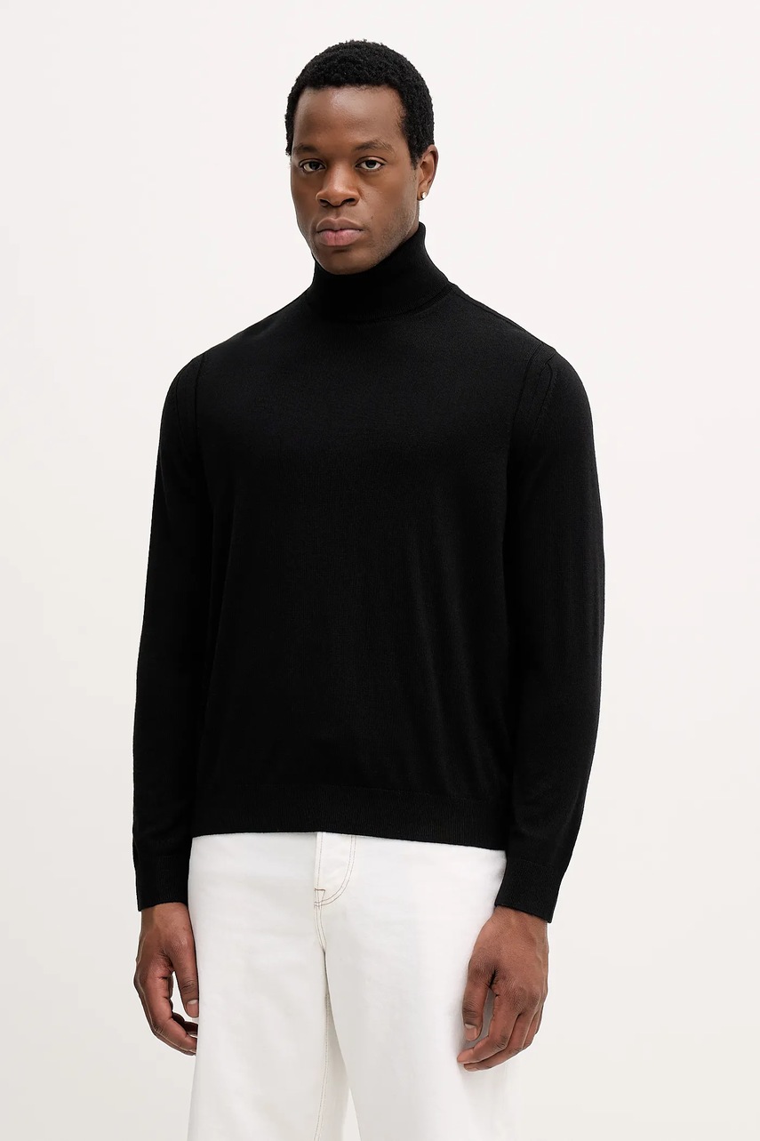 Levně Svetr s příměsí vlny Armani Exchange černá barva, s golfem, XM000900 AF11982