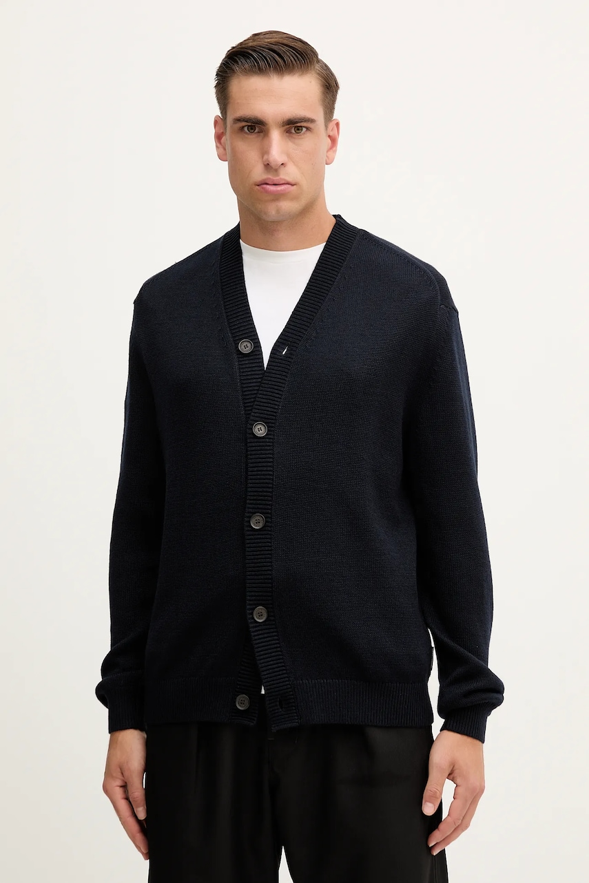 Armani Exchange cardigan din amestec de lână culoarea albastru marin, XM001914 AF14008