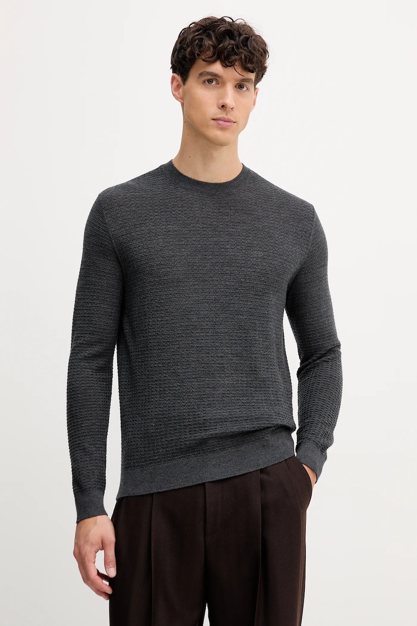 Levně Vlněný svetr Emporio Armani pánský, šedá barva, EM002196 AF13851