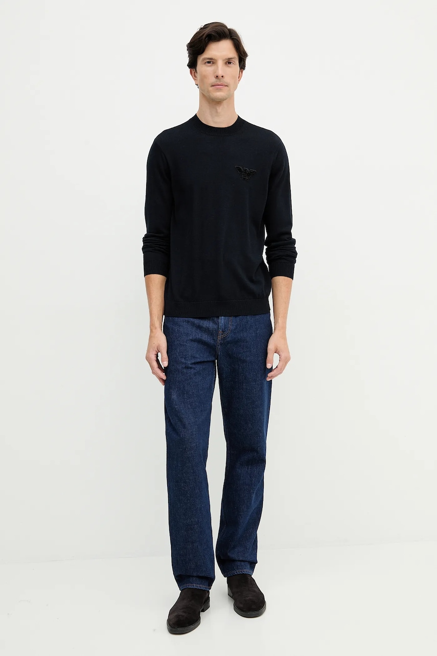 Шерстяной свитер Emporio Armani цвет синий лёгкий EM002419 AF14158 Шерстяной свитер Emporio Armani цвет синий лёгкий EM002419 AF14158