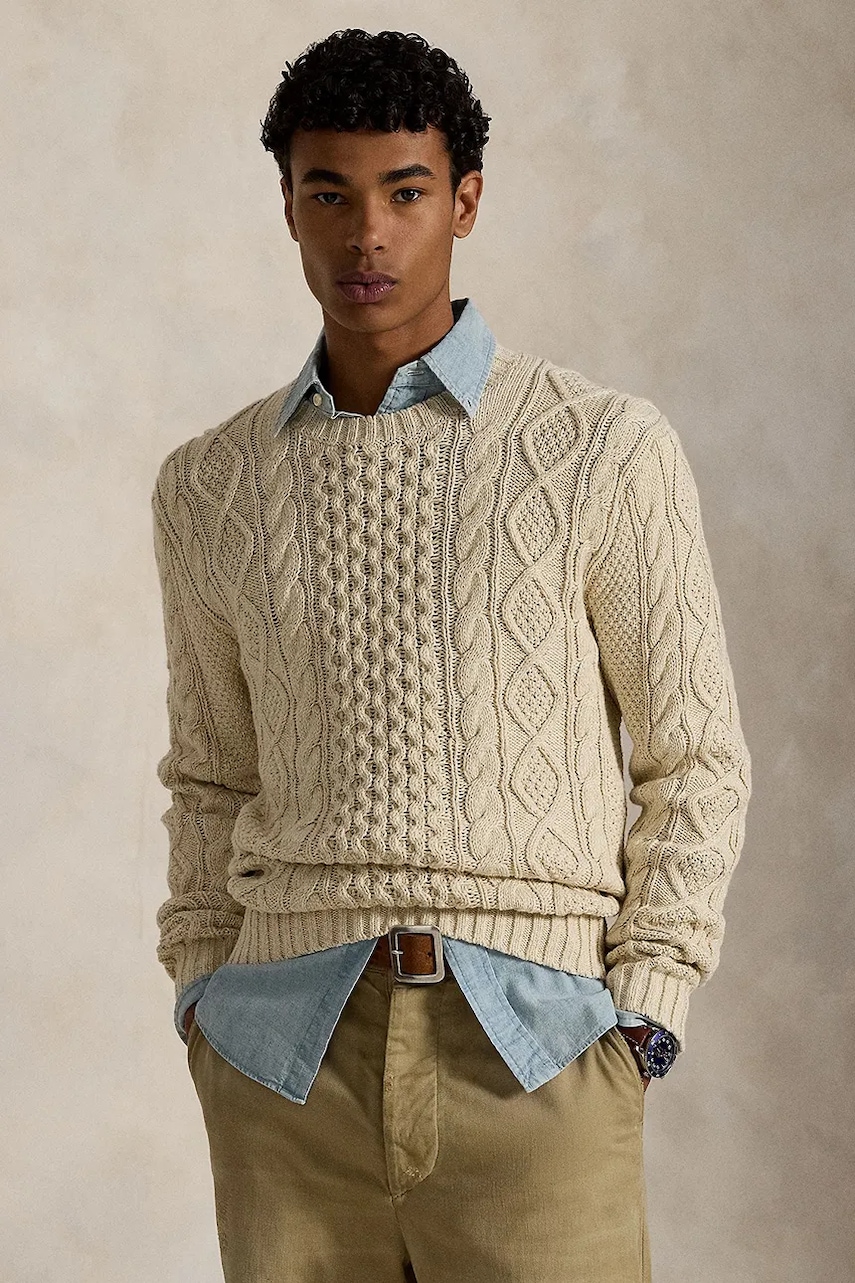 Levně Bavlněný svetr Polo Ralph Lauren pánský, žlutá barva, 710917054