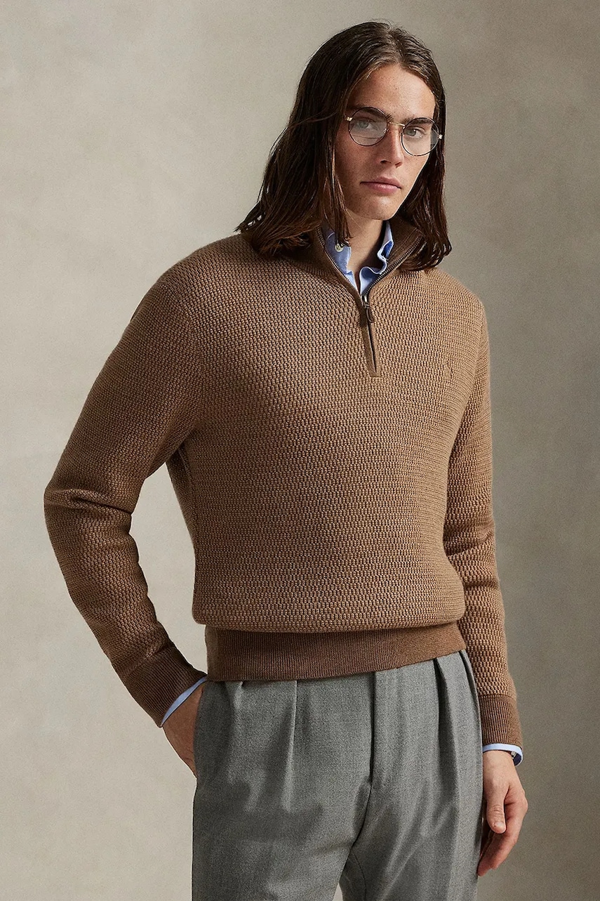 Levně Vlněný svetr Polo Ralph Lauren pánský, zelená barva, s pologolfem, 710948865