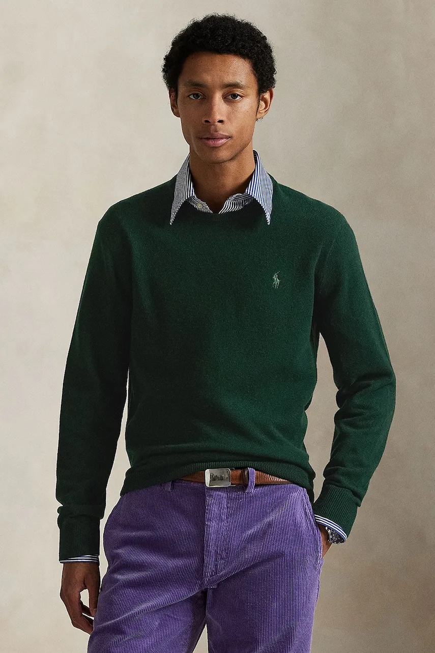Levně Vlněný svetr Polo Ralph Lauren pánský, zelená barva, 710974148