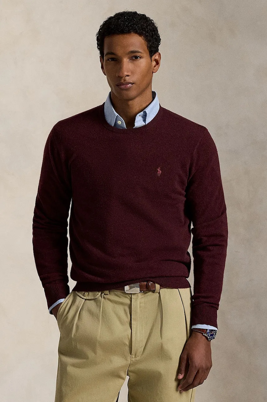 Levně Vlněný svetr Polo Ralph Lauren pánský, vínová barva, 710974148