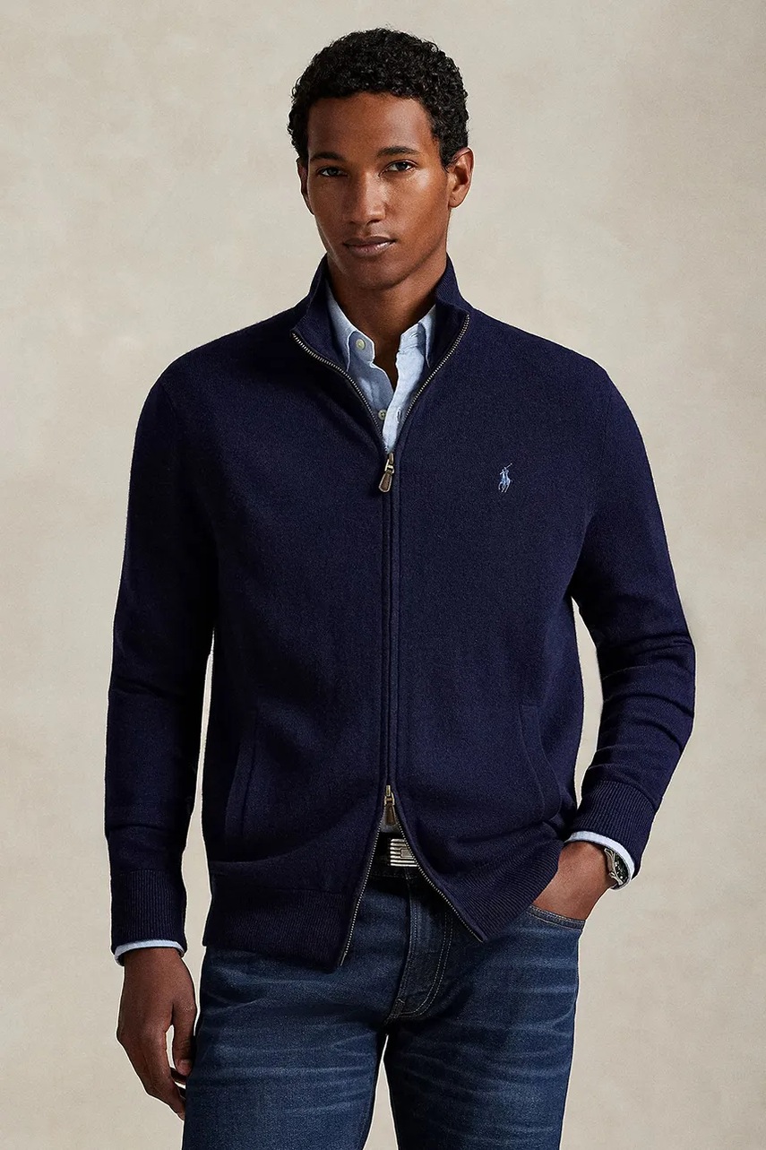 Levně Vlněný kardigan Polo Ralph Lauren pánský, tmavomodrá barva, 710974149