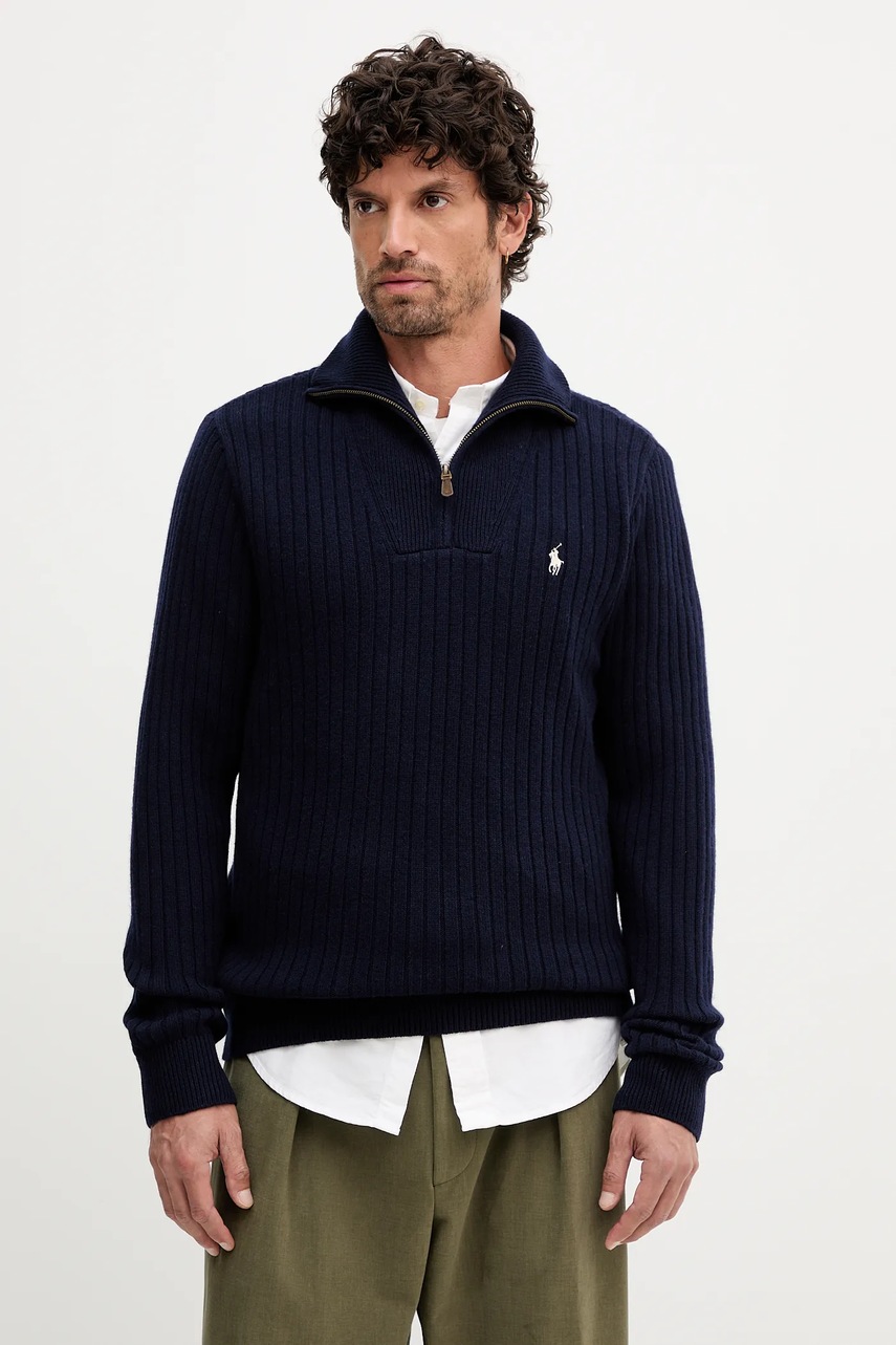 Levně Vlněný svetr Polo Ralph Lauren pánský, tmavomodrá barva, s golfem, 710974167