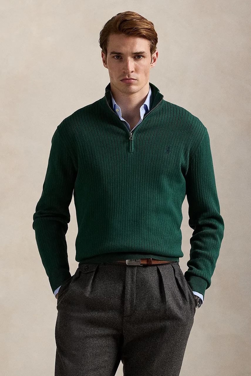 Levně Bavlněný svetr Polo Ralph Lauren pánský, zelená barva, 710979101