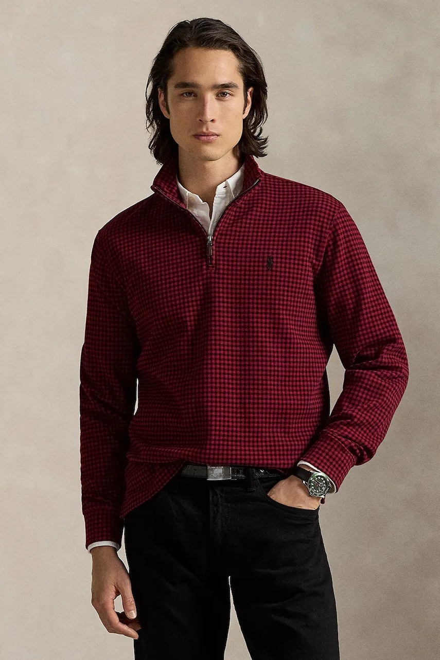 Bavlněný svetr Polo Ralph Lauren pánský, vínová barva, s pologolfem, 710981460