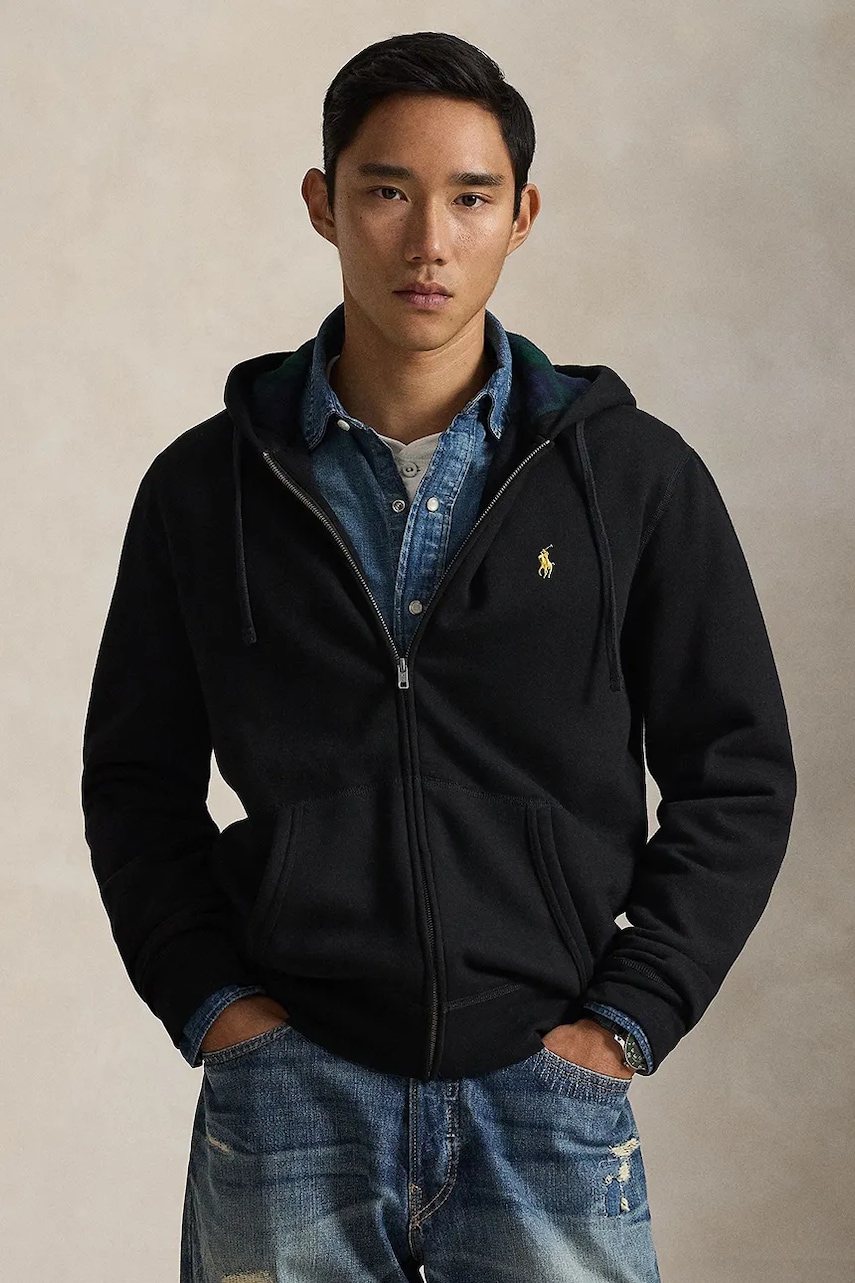 Levně Mikina Polo Ralph Lauren pánská, černá barva, s kapucí, hladká, 710981467