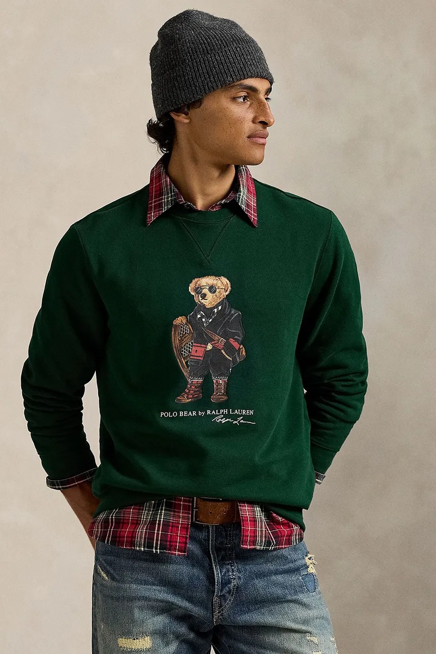 Levně Bavlněná mikina Polo Ralph Lauren pánská, zelená barva, s potiskem, 710981794