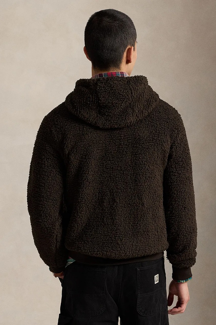 Флисовая кофта Polo Ralph Lauren цвет коричневый с капюшоном с аппликацией 710981798