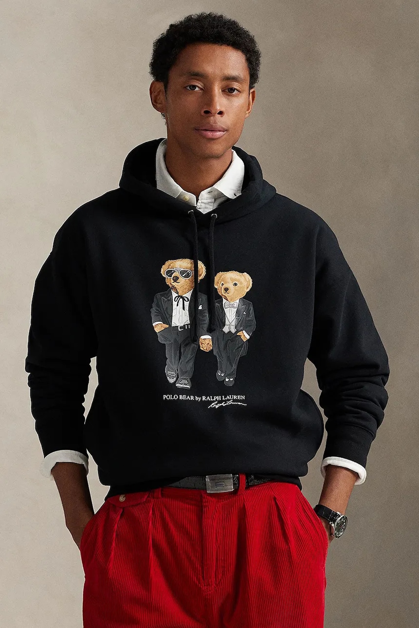Levně Mikina Polo Ralph Lauren pánská, černá barva, s kapucí, s potiskem, 710981802