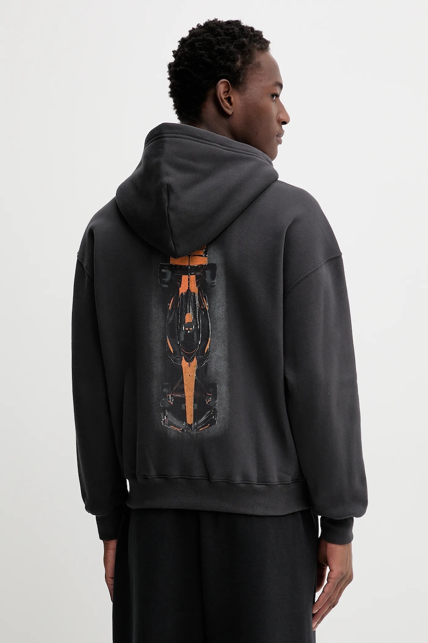 Hollister Co. bluză culoarea gri, cu glugă, cu imprimeu, KI322-5159