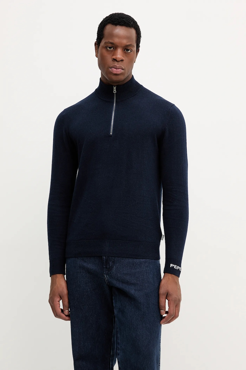 Pepe Jeans pulover din amestec de lână culoarea bleumarin, light, cu turtleneck, PM7000012