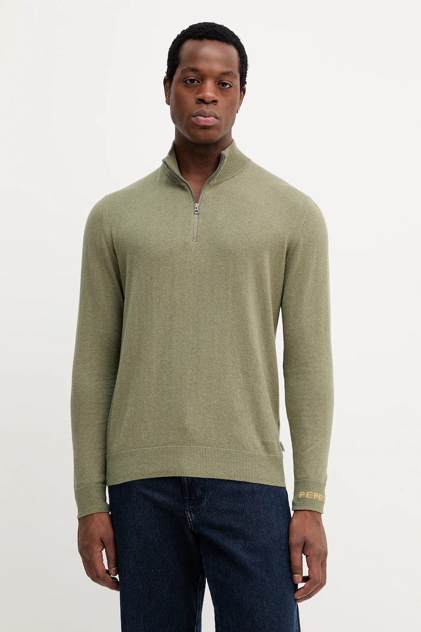 Pepe Jeans pulover din amestec de lână culoarea verde, light, cu turtleneck, PM7000012