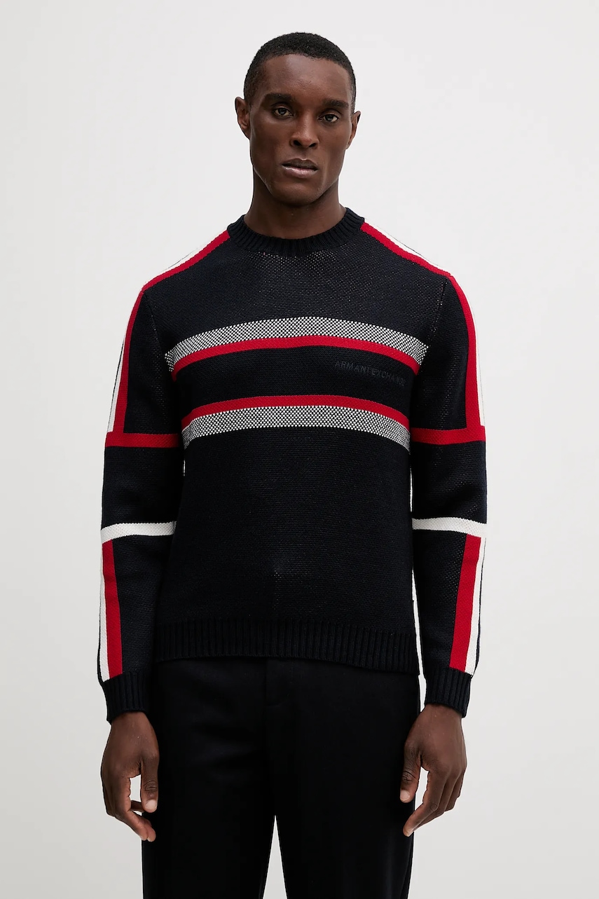 Armani Exchange pulover din amestec de lână culoarea bleumarin, XM001341 AF13776