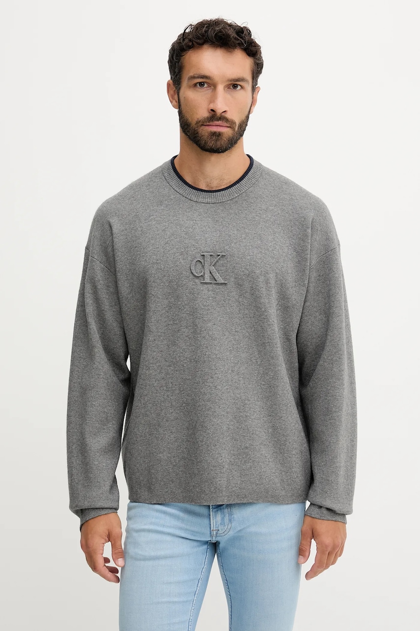 Levně Svetr Calvin Klein Jeans pánský, šedá barva, LV04RD300G