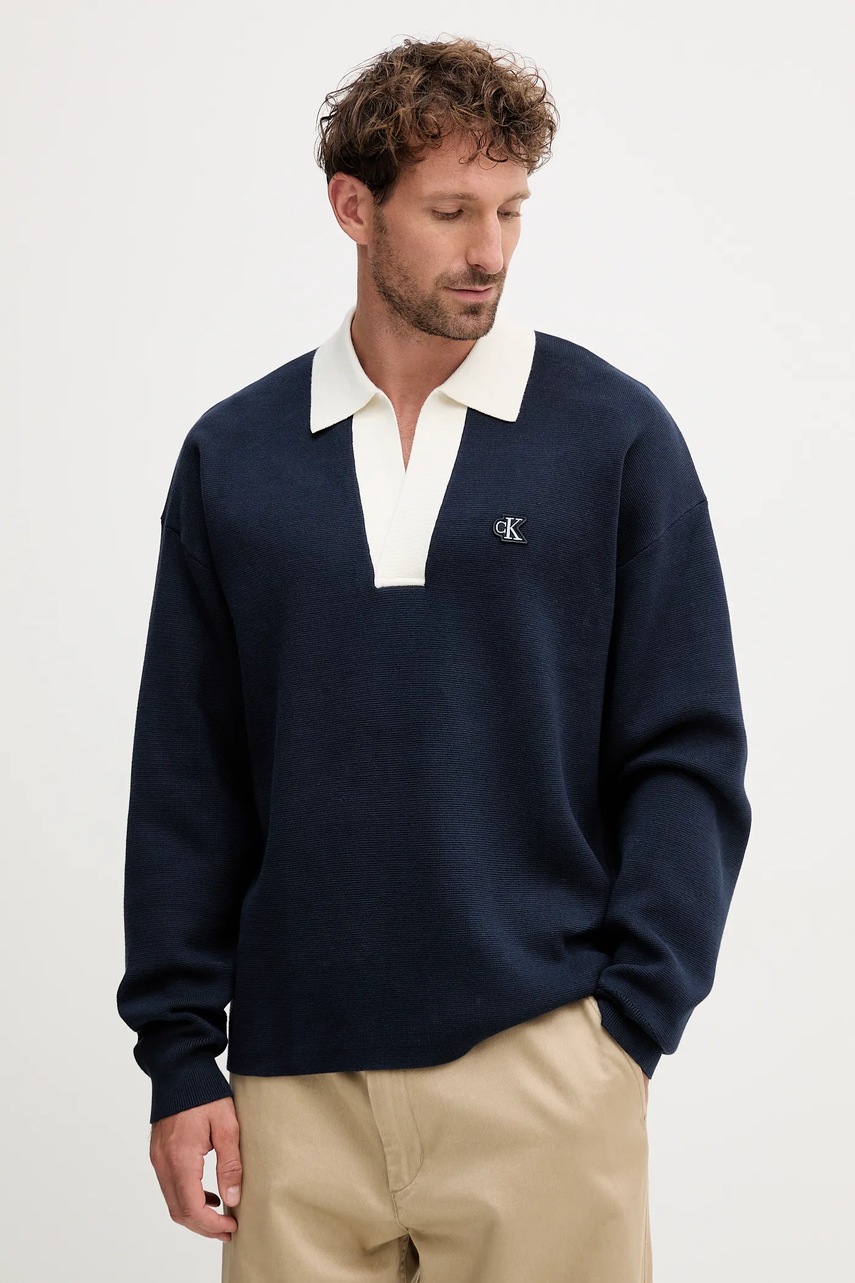 Levně Svetr Calvin Klein Jeans pánský, tmavomodrá barva, LV04RD303G