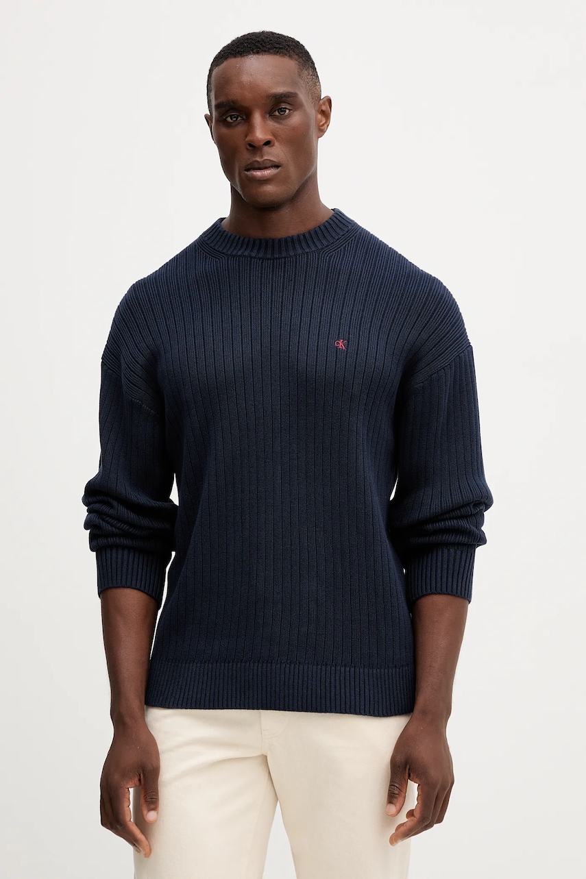 Levně Bavlněný svetr Calvin Klein Jeans pánský, tmavomodrá barva, LV04RD314G
