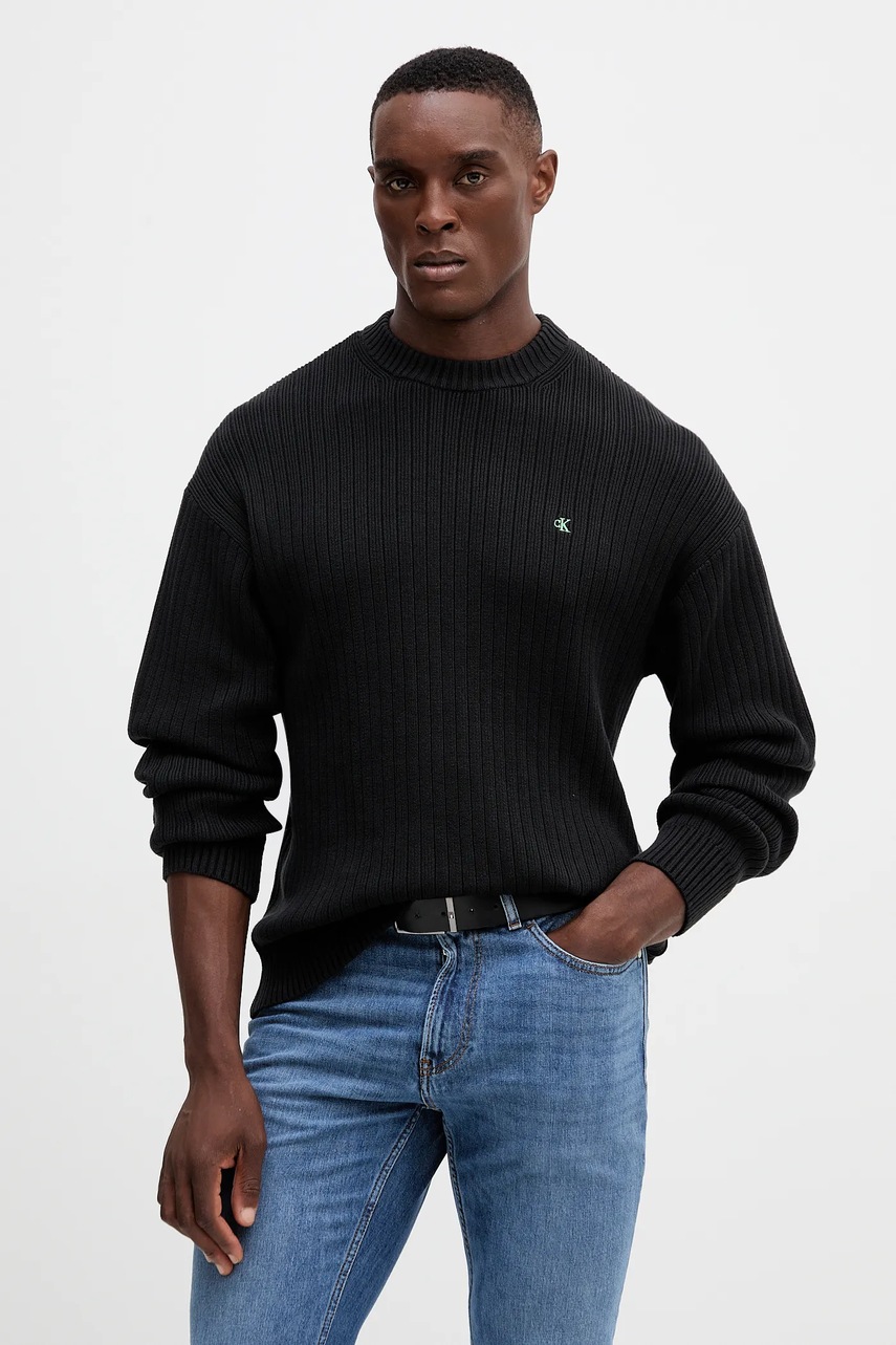 Levně Bavlněný svetr Calvin Klein Jeans pánský, černá barva, LV04RD314G