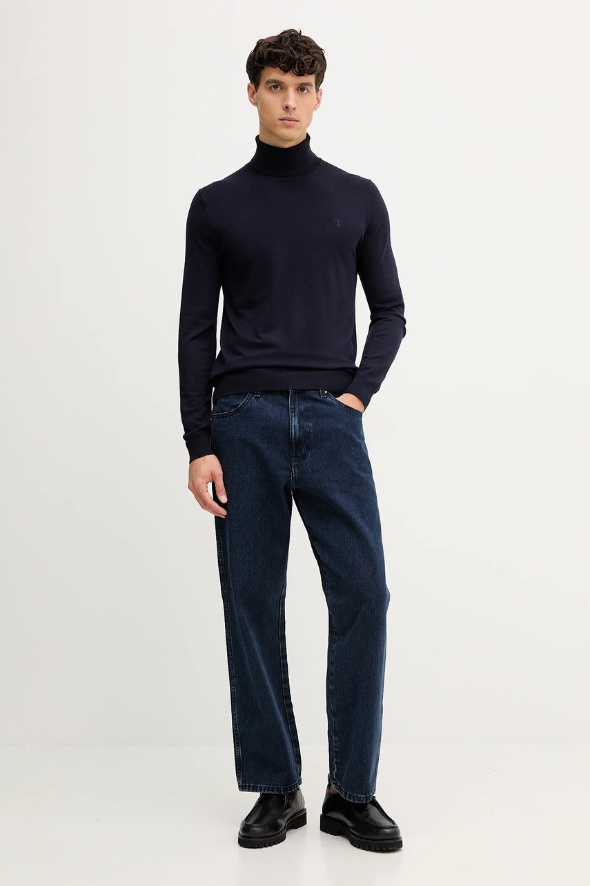 Свитер Trussardi цвет синий лёгкий с гольфом M0178000019N Свитер Trussardi цвет синий лёгкий с гольфом M0178000019N