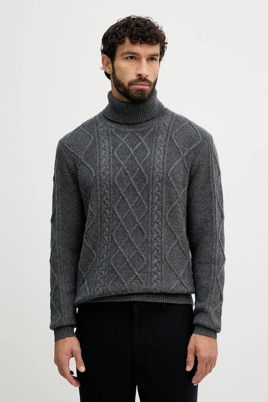 Levně Vlněný svetr Tommy Hilfiger pánský, šedá barva, s golfem, MW0MW40914