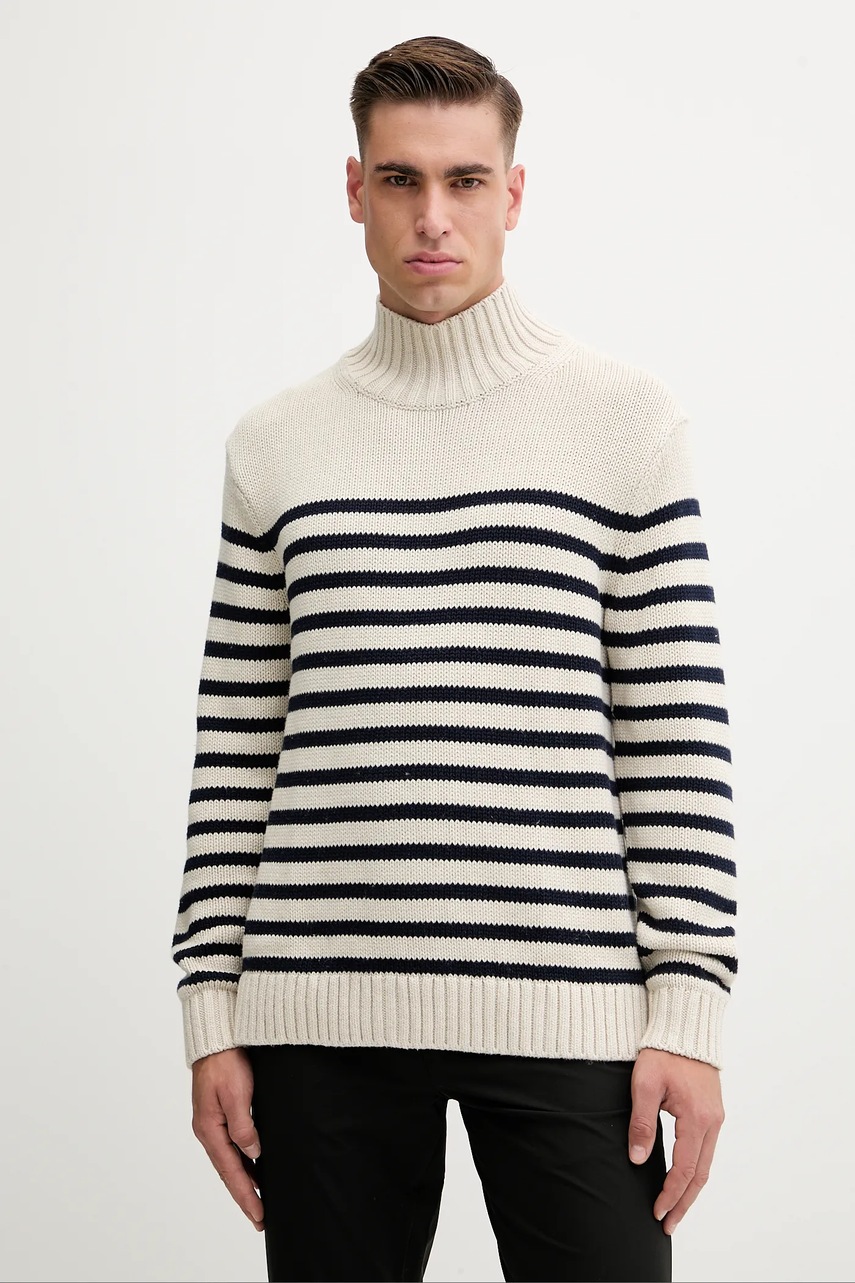 Levně Bavlněný svetr Tommy Hilfiger pánský, béžová barva, s pologolfem, MW0MW41320