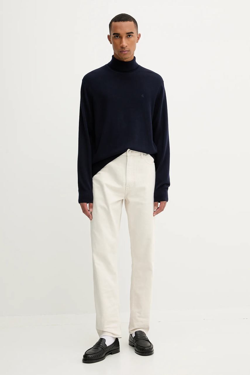 Шерстяной свитер Calvin Klein цвет синий лёгкий с гольфом LV04LD317G