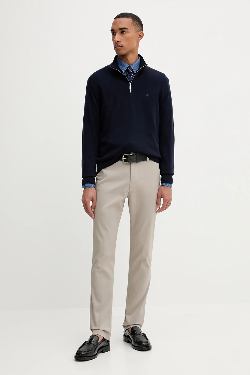 Шерстяной свитер Calvin Klein цвет синий лёгкий с полугольфом LV04LD318G