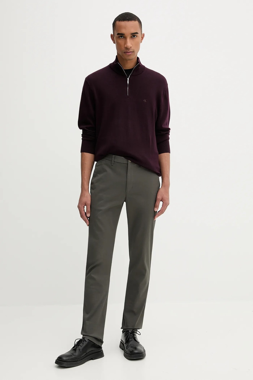 Шерстяной свитер Calvin Klein цвет бордовый лёгкий с полугольфом LV04LD318G