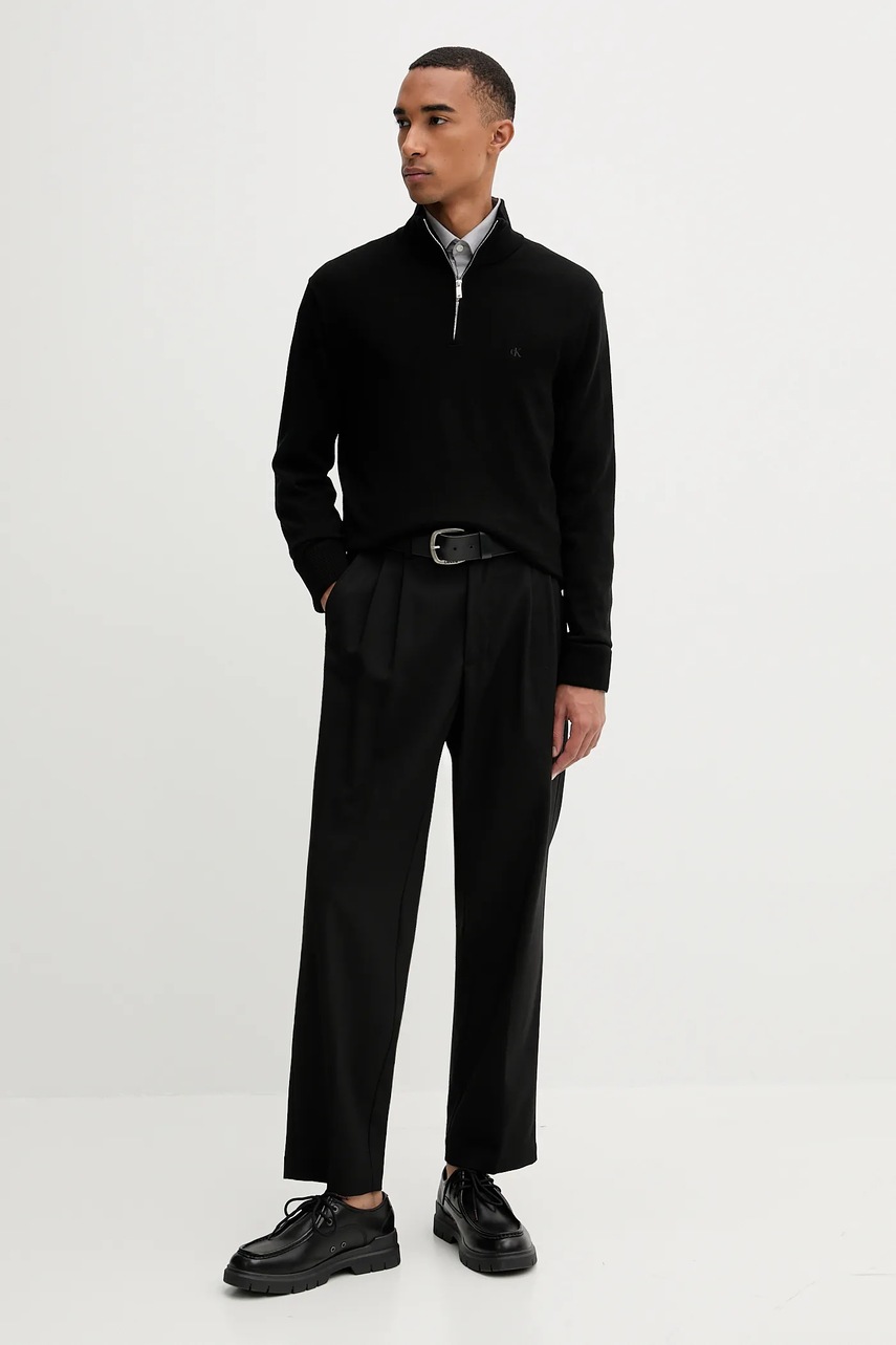 Шерстяной свитер Calvin Klein цвет чёрный лёгкий с полугольфом LV04LD318G