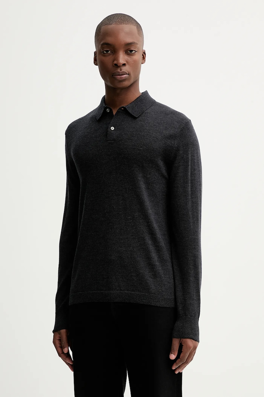 Levně Vlněný svetr Calvin Klein pánský, šedá barva, LV04LD319G