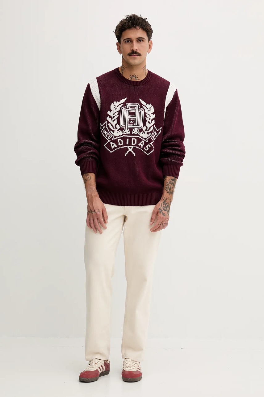Хлопковый свитер adidas Originals Varsity Regular цвет бордовый  JX8215