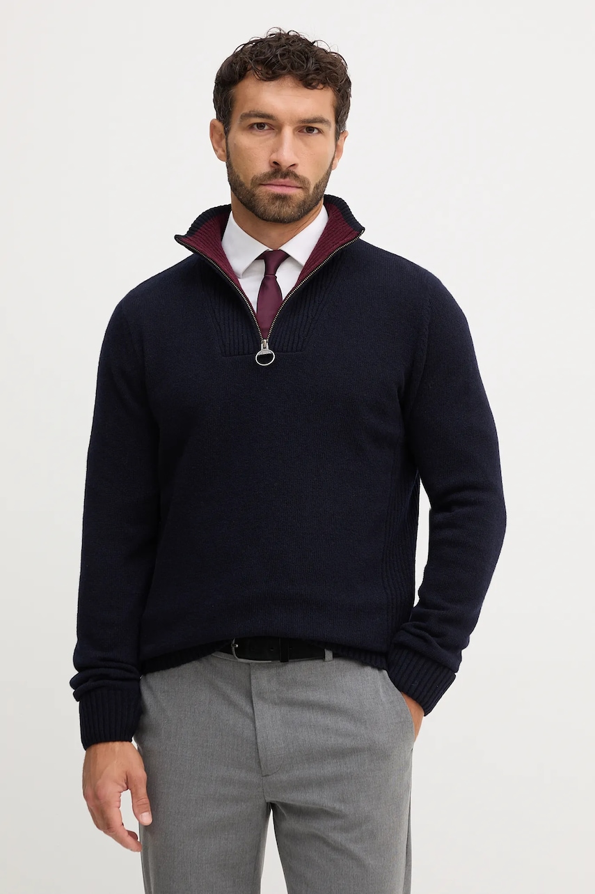 Barbour pulover de lână NELSON culoarea bleumarin, MKN0863