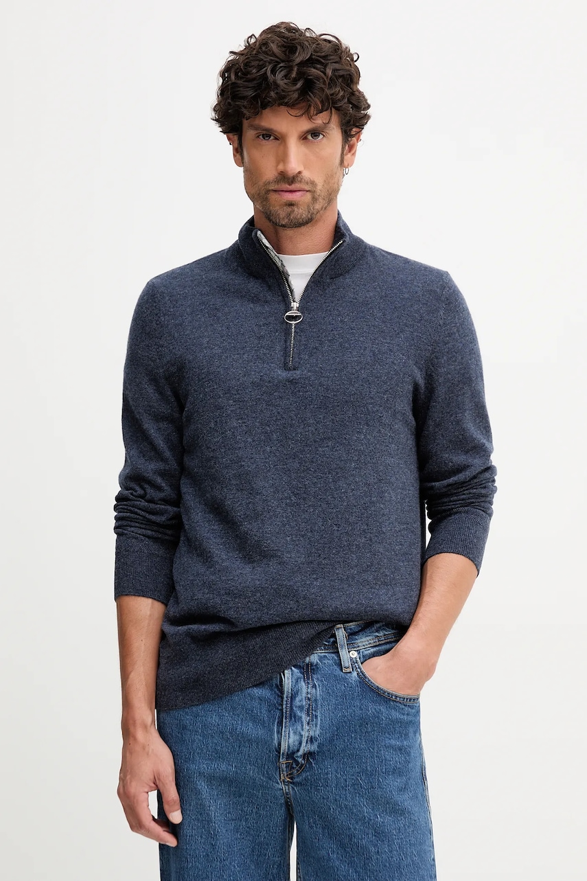 Barbour pulover de lână WATERBURY culoarea bleumarin, cu turtleneck, MKN1663
