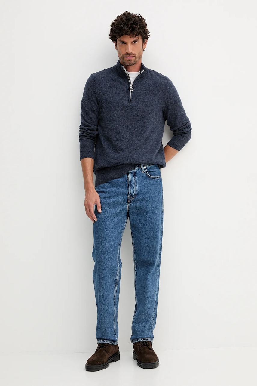 Шерстяной свитер Barbour WATERBURY цвет синий с полугольфом MKN1663 Шерстяной свитер Barbour WATERBURY цвет синий с полугольфом MKN1663