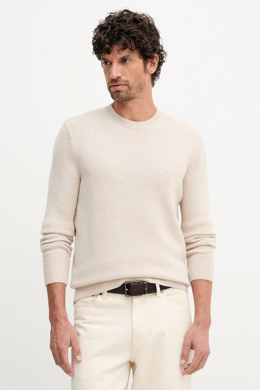 Levně Vlněný svetr Barbour pánský, béžová barva, MKN1666