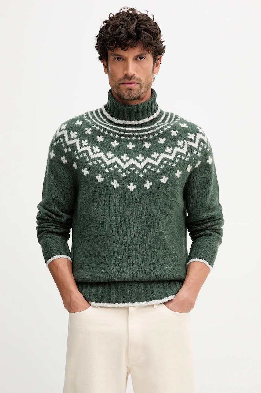 Barbour pulover de lână HEWTON culoarea verde, călduros, cu guler, MKN1672